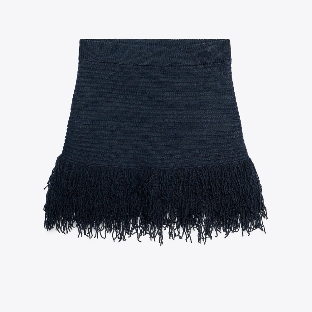 Zara Fringed check knit Skirt XL Excellent condition
